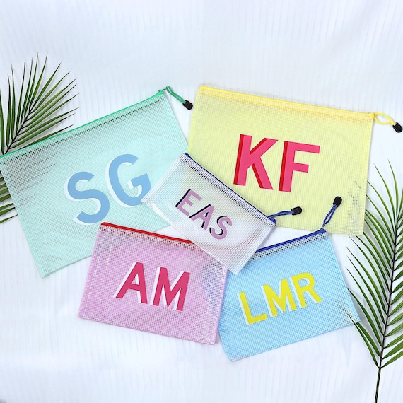 Custom Shadow Monogram Pouch, Personalized Makeup Bag, Bridesmaid Gift