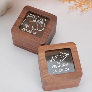 Custom Wooden Wedding Ceremony Ring Box, Clear Acrylic Cover, Personalized Engagement Proposal Holder, Bridal Gift For Her