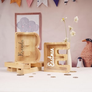 Alcancía con nombre personalizado, alcancía con inicial personalizada, alcancía con letras de madera, caja de dinero, regalo para niño, regalo para bebé, regalo para bebé