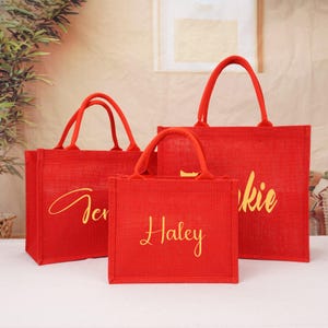 Borsa di Natale personalizzata in juta, borsa rossa, borsa regalo di Natale, borse per feste di Natale, borse regalo rosse, borsa regalo di Natale in juta, sacchi di Natale