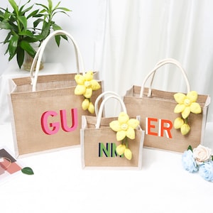 Personalized Burlap Teacher Tote Bag: Custom Name Gift