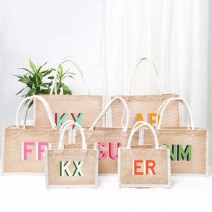 Gepersonaliseerde draagtas bruidscadeau, strandjutetas schaduw monogram, cadeau bruidsmeisje, tas bruidsfeest, aangepaste jute draagtas, logo kan worden gebruikt
