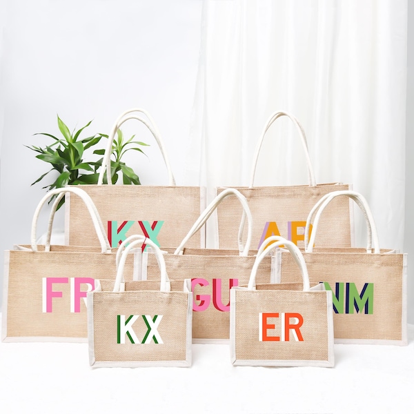 Personalized Bridal Gift Tote,Shadow Monogram Beach Jute Bag,Bridesmaid Gift,Bridal Party Bag,Custom Jute Tote Carryall Bag,Can use Logo
