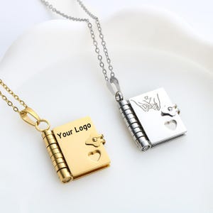 Custom Name Locket with Hand-Drawn Cover, Mini Message Pendant Gift of Love & Encouragement,My Daughter Book Necklace,Can use your Logo