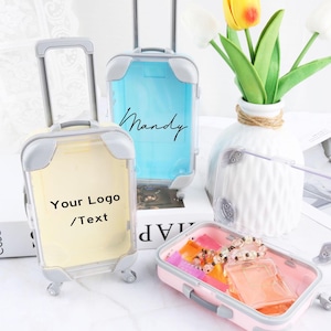 Custom Mini Suitcase Party Favor,Plastic Tiny Travel box for Candy Makeup Girl Birthday Trip Wedding Bachelorette Party Favors,Can use Logo