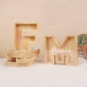 Alcancía con letras personalizadas, alcancía con monedas para niños, alcancía con iniciales personalizadas, caja de madera personalizada, regalo para bebé, regalo para niño