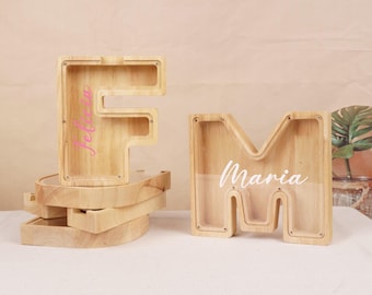 Personalized Letter Piggy Bank,Children&#39;s Coin Piggy Bank ,Custom Initial piggy bank,Custom wooden cash box,Baby Gift,Gift for Child