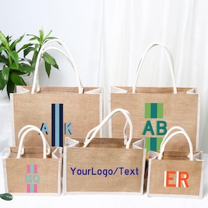 Personalized Jute Tote Bag,Beach Bag,Shadow Monogram Bag,Custom Burlap Bag, Bridesmaid Gift, Bachelorette Gift, Girls Trip Gift,Can use Logo