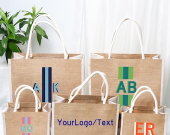Personalized Burlap Tote Bag, Shadow Monogram, Bridesmaid Gift