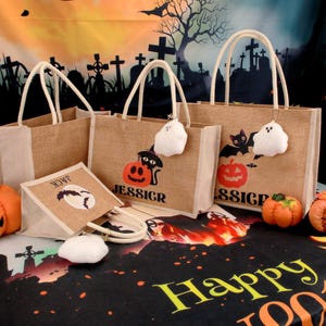 Sac fourre-tout d'Halloween personnalisé, Sac d'Halloween personnalisé avec prénom, Sacs de friandises d'Halloween pour enfants, Sac d'Halloween pour enfants, Sac de bonbons ou de délices