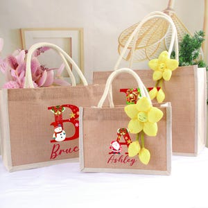 Bolsa de mano con letras navideñas personalizadas, bolsa de mano con nombre navideño personalizado, regalos para Navidad, bolsas para fiestas navideñas, bolsa de mano a juego con la Navidad