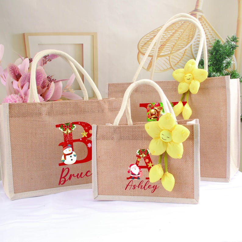 Personalized Christmas Letter Tote Bag,custom Christmas Name Tote Bag
