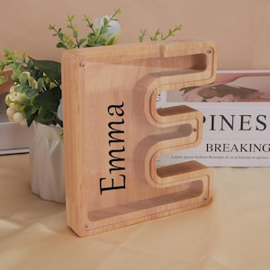 Alcancía con nombre personalizado, alcancía con inicial personalizada, alcancía de madera con letras, caja de dinero, regalo para niño, alcancía, regalo para niño