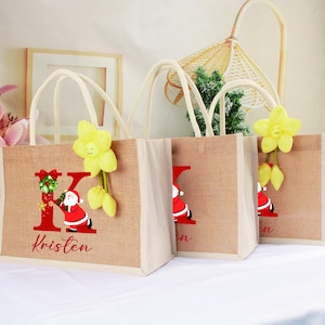 Sac de Noël personnalisé en toile de jute, sac fourre-tout cadeau de Noël, sacs de fête de Noël, sac cadeau de Noël en toile de jute, sacs de Noël