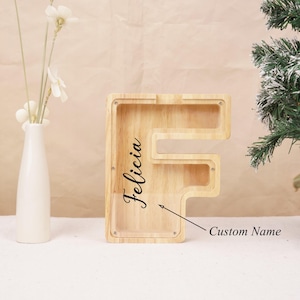 Alcancía de madera personalizada con letras para niños, regalo de madera para niños, alcancía con nombre personalizado, alcancía con letras del alfabeto de madera, alcancía para cumpleaños