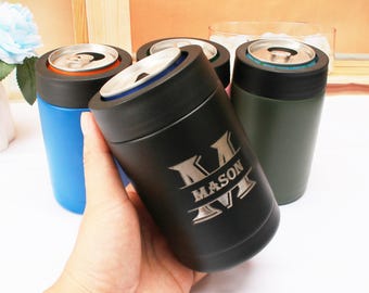 Personalised Groomsmen Metal Can Cooler, Customized Beer Can Holder Engraved,Bachelor Party Gift for him,Monogrammed Beer Can Cooler
