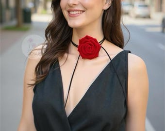 Velvet Rose Choker, Elegant Floral Choker, Gift For Her, Flower Choker Necklace, Christmas Gift for Her