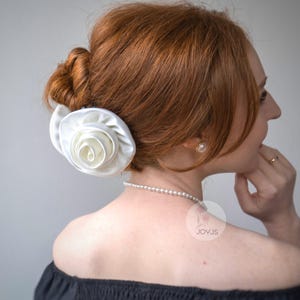 White Satin Rose Hair Claw, Elegant Hair Claw, Adult Hair Claw Clip, Flower Hair Claw, Handmade Hair Claw, Gifts for Her, Satin Hair Claw