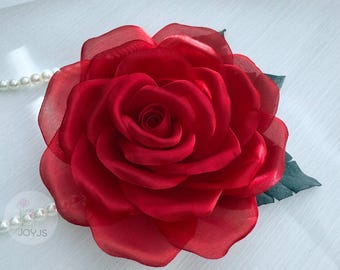 Handmade Organza Rose Brooch: Elegant Flower Pin, Bag Charm
