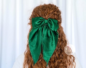 Laço de cabelo de cetim feito à mão, laço grande e elegante feito sob encomenda para mulheres e meninas, laço de cabelo feito sob encomenda, presente para ela, lindo laço de cabelo