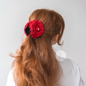 Red Camellia Hair Claw, Elegant Hair Claw, Big Hair Claw Clip, Flower Hair Claw, Handmade Hair Claw, Unique Gifts for Her, Mother’s Day gift