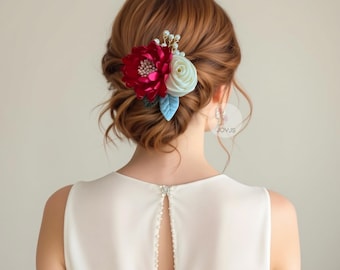 Broche de flores de seda hecho a mano: elegante broche para el pelo de boda