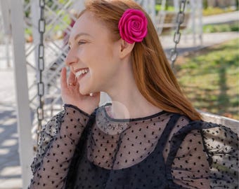Camellia Flower Hair Clip, Elegant Flower Hair Clip, Matte Satin Flower, Flower Hair Tie, Gifts for Her, Flower Hair Accessories