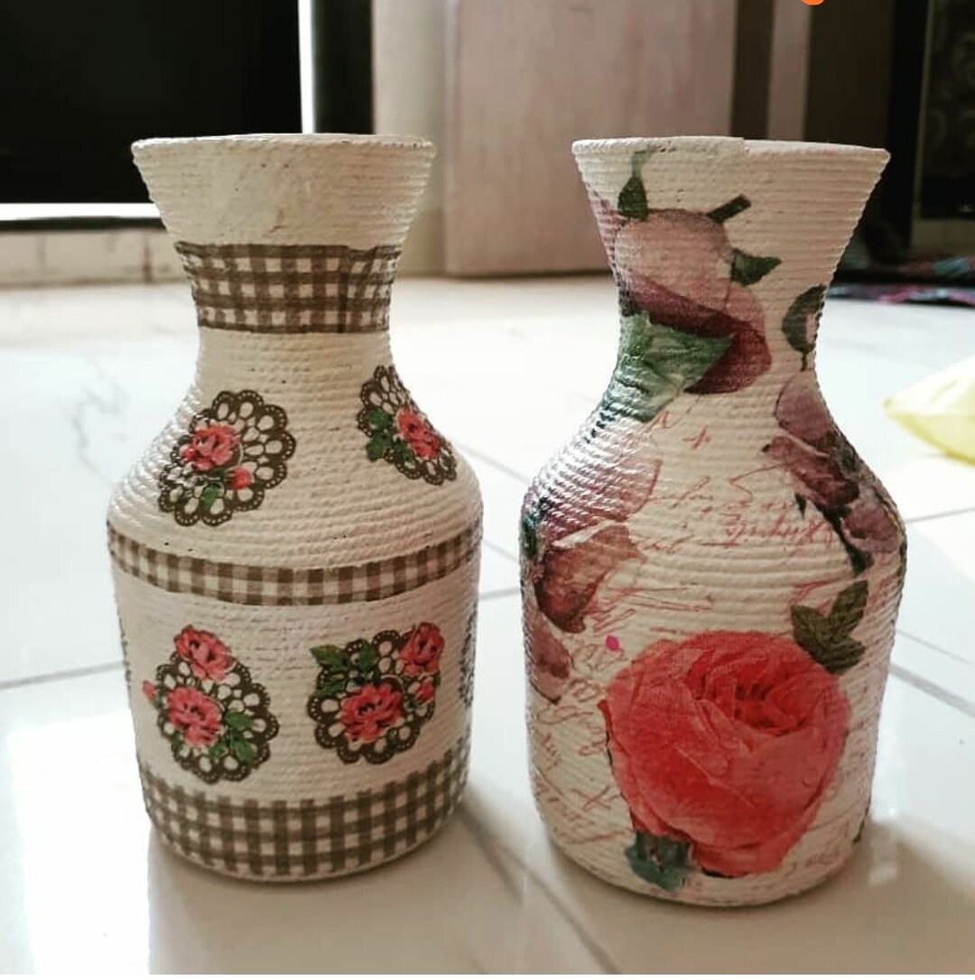 Set of two decoupage flower vase Etsy