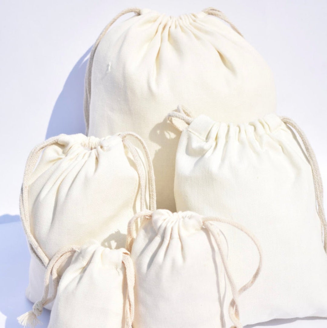 5x7 Inches Organic Cotton Double Drawstring Reusable Muslin Bags. Best