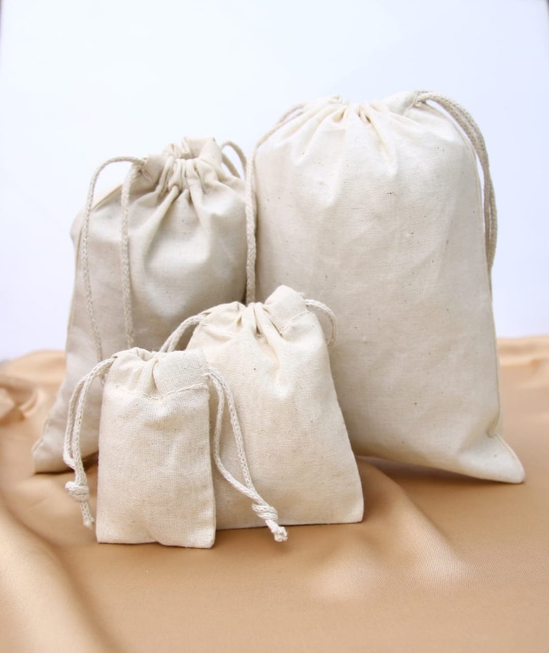 12x16 Inches Cotton Muslin Bags 100% Organic Cotton Double Drawstring Premium Quality Eco Friendly Reusable Natural Bags. zdjęcie 5