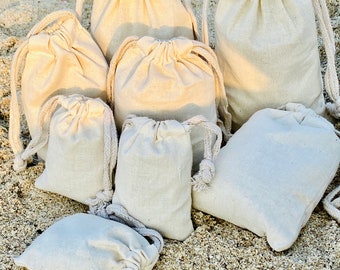 Cotton Canvas Muslin Drawstring Bags. Sizes: 2x3, 3x4, 3x5, 4x6, 5x7, 6x8, 8x10, 10x12, 12x16, 12x20 (Inches) - Pack of 100, 200, 300 & 500.