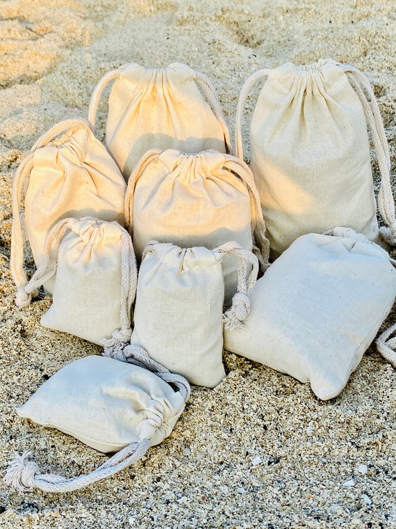 Cotton Muslin Pouches - Small Drawstring Cotton Bags (3x4)