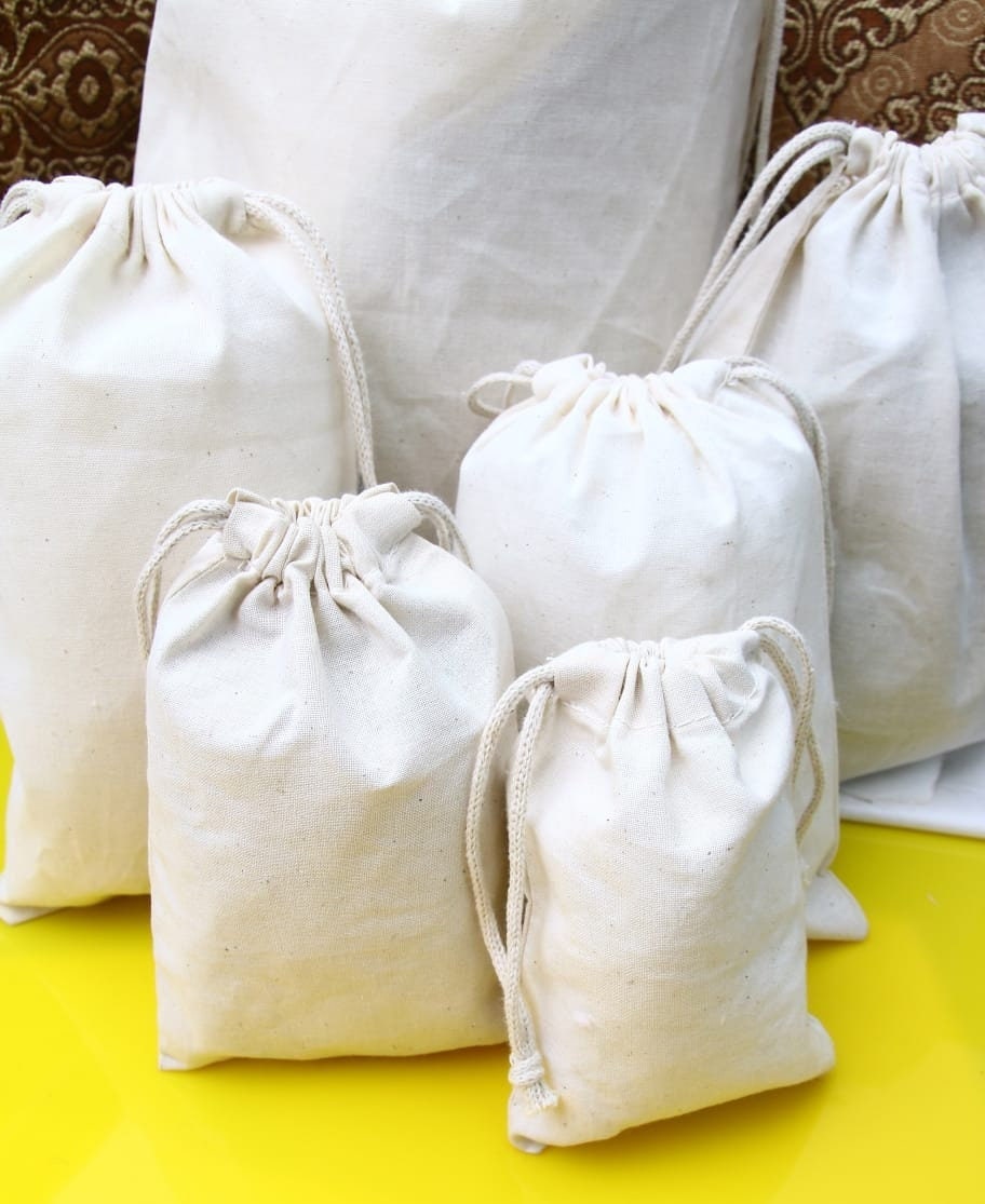 6x10 Inches Cotton Muslin Bags 100% Organic Cotton Double Drawstring  Premium Quality Eco Friendly Reusable Natural Bags. 