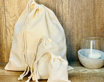 100 pcs of 100% Organic Cotton Single Drawstring Premium Quality Muslin Bags in All Sizes