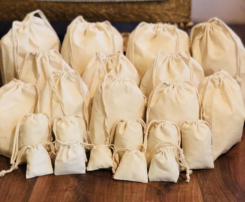 20.32 x 25.40 cms Cotton Muslin Bags 8x10 Inches Poly Cotton Double Drawstring Premium Quality Eco Friendly Reusable Natural Muslin Bags