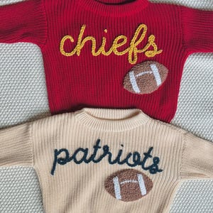 Hand Embroidered NFL Team Sweater: Baby, Toddler & Youth Game Day Outfit
