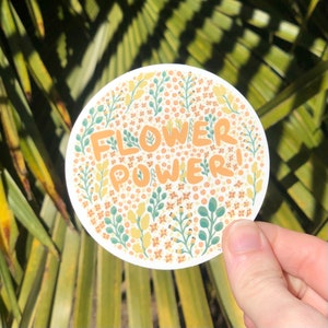 Flower Power sticker, floral sticker, circle sticker, laptop sticker, water bottle sticker, vinyl sticker, floral art, flowery sticker