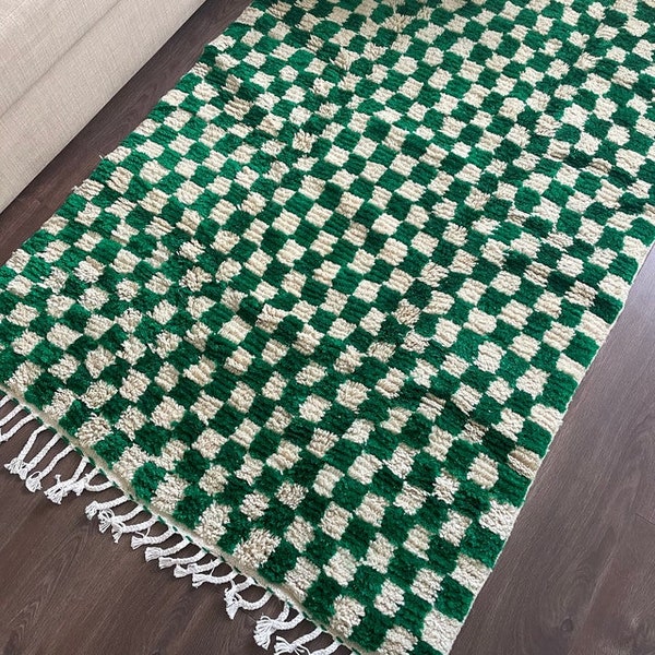 Amazing Beni Ourain Rug, Checkered Rug, Moroccan White and Sky Blue Rug, Handmade Authentic Rug, Sheep Wool Rug, Berber Rug, Tapis Marocain.