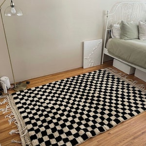 Custom Chess Checker Moroccan rug checkered board rug Beni Ourain rug Black white Checkerboard rug Moroccan rug checker  Rug