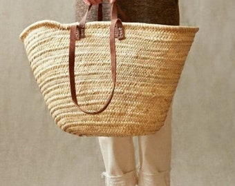 60 % de réduction sur un sac de paille fait main avec du cuir, un panier français, un sac français, un panier en paille, un panier français