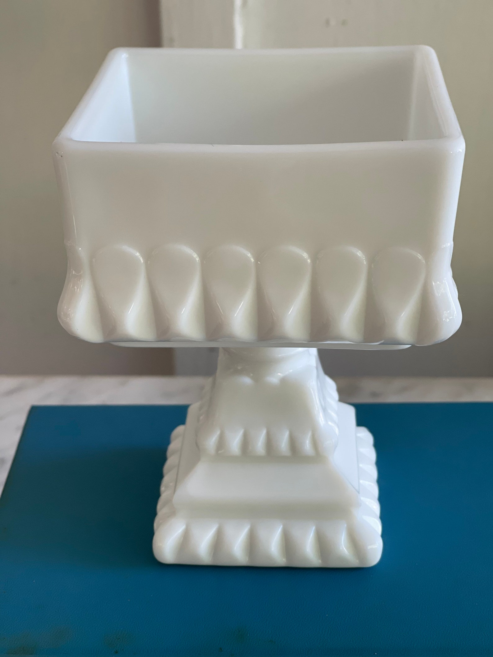 Milk Glass Square Compote/Pedestal Bowl Etsy