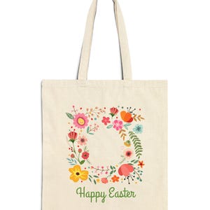 Spring Flowers Cotton Canvas Tote Bag: Easter Shopping Bag