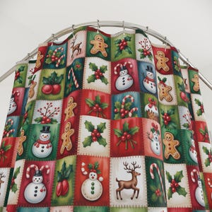 Christmas Patchwork Pattern Shower Curtain , Holiday Snowman Gingerbread Holly image 3