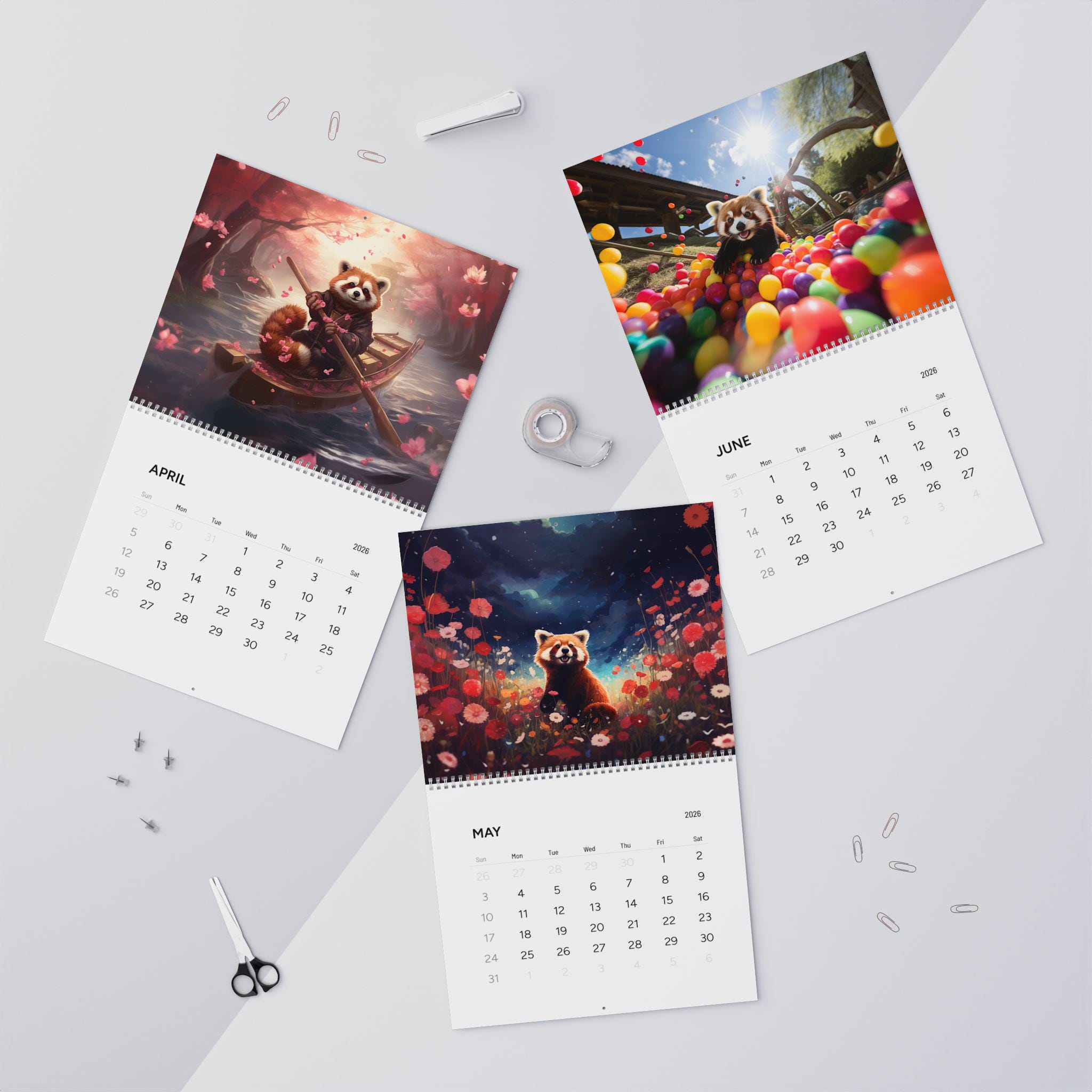 Red Panda Calendar (2026) - Wall Calendars, Cute Animal Art, Monthly ...