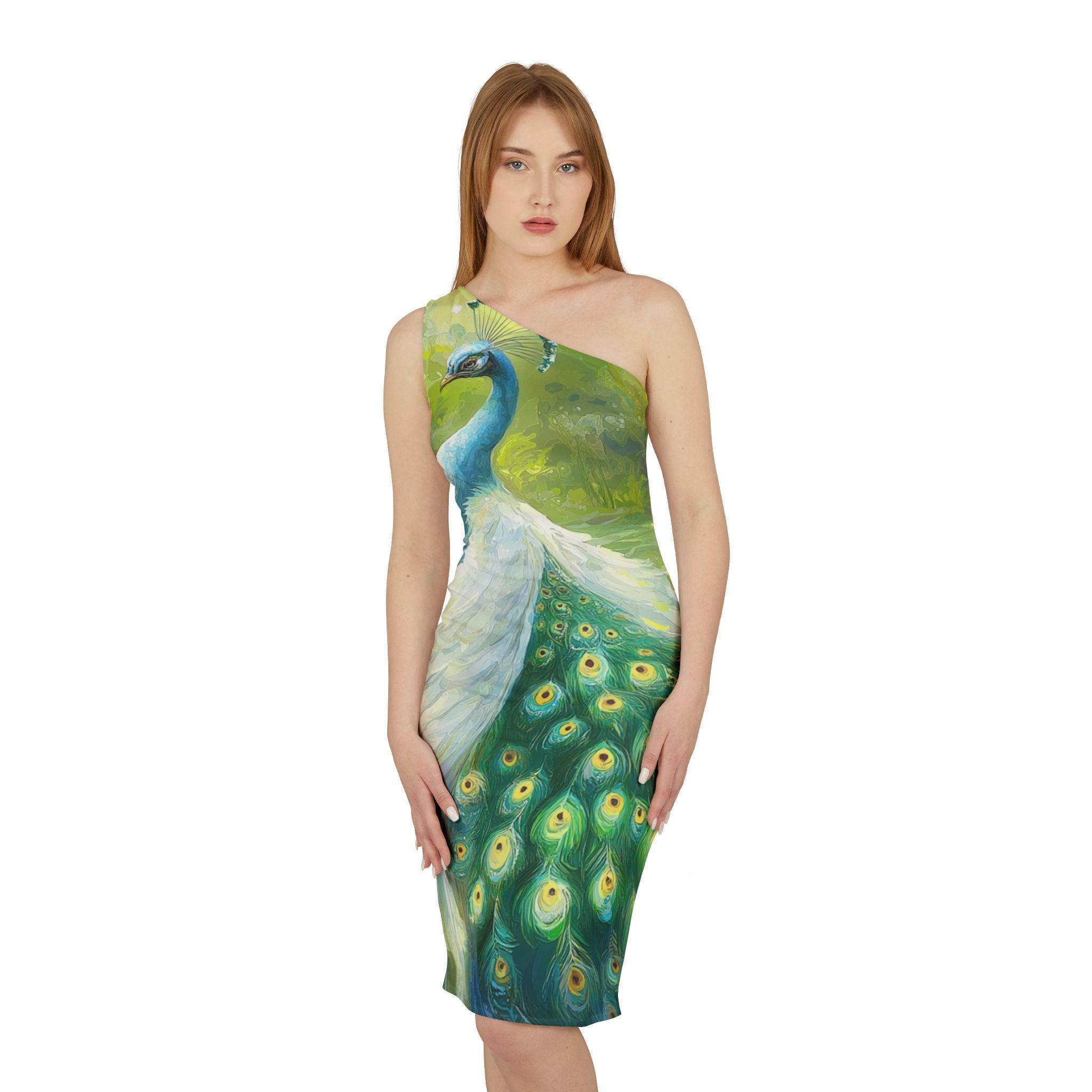 one shoulder peacock print dress The Severine | Peacock Green Formal Evening Dress Mermaid One Shoulder Floral Maxi Dress