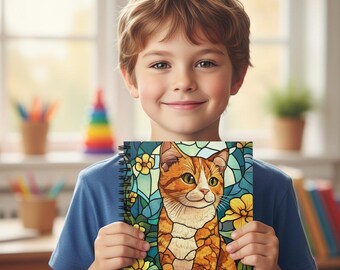 Cuaderno espiral con diseño de gato jengibre, regalo de papelería kawaii