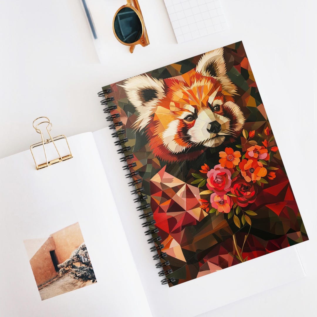 Red Panda Portrait Spiral Notebook , Floral Geometric Art Ruled Journal ...