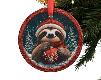 Sloth Christmas Ornament: Knitted Style Acrylic Holiday Decoration