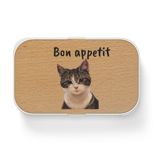 Personalized Cat Bento Lunch Box: Wooden Lid, Kids Lunchbox