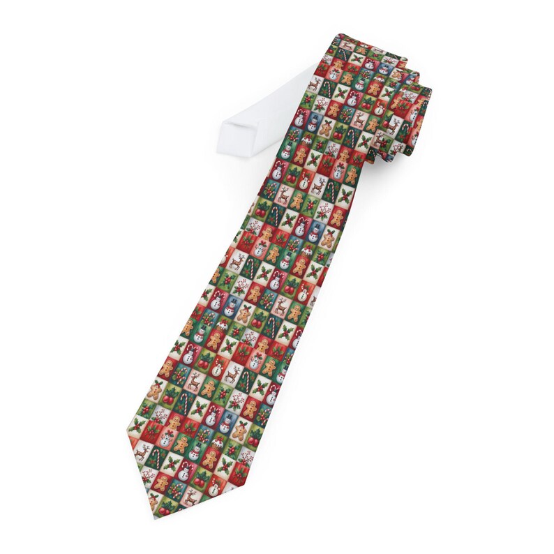 Christmas Patchwork Pattern Design Necktie , Christmas Gift for Husband, Manager, Boyfriend, or Grandpa image 3